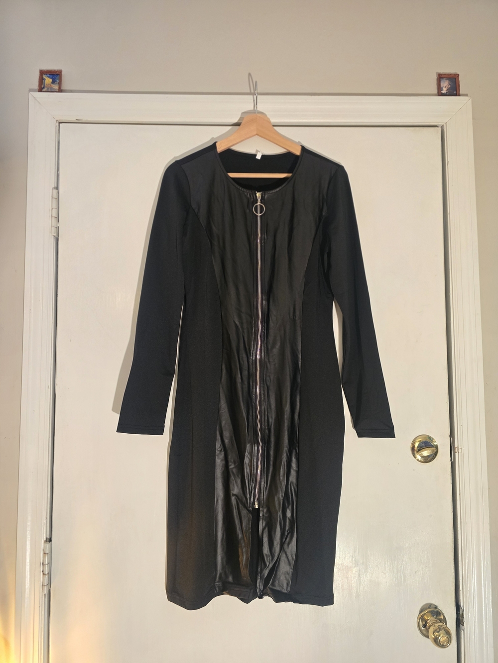 Black Zip-Front Long Sleeve Dress